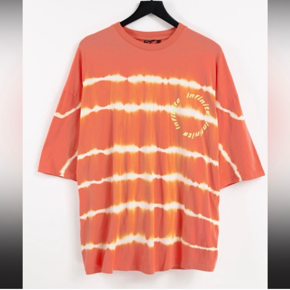 ASOS Design oversized Striped T-Shirt in Orange Tie Dye. Large